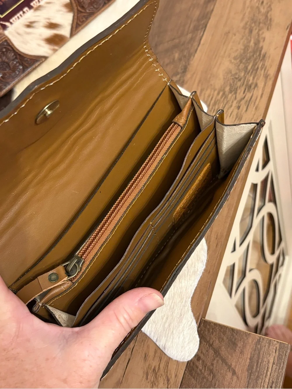 American Darling Brown Leather Wallet with Turquoise Accent